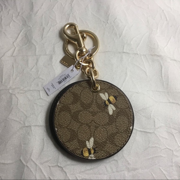 πNWT COACH Bumble Bee Signature Mirror Bag Tote Charm Key Chain MFSRP68. C8622. - Picture 3 of 15